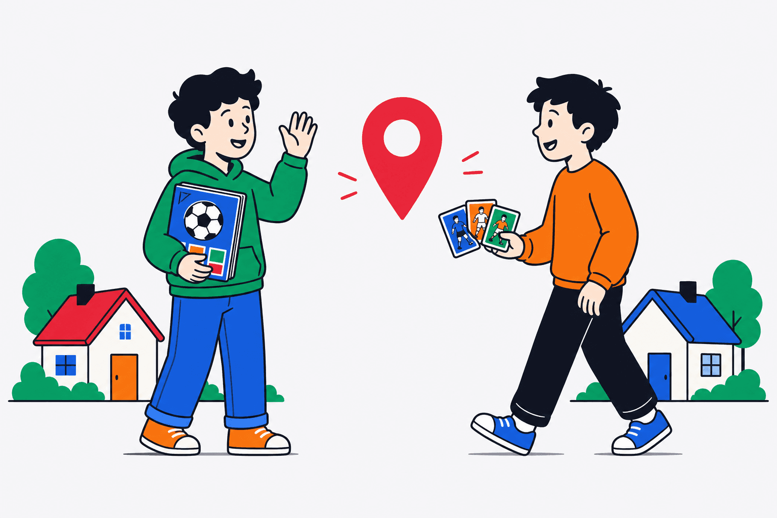 Two neighbours finding each other to trade stickers